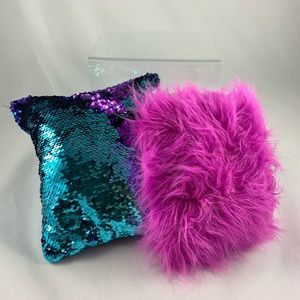 2 pc soft fluffy sequin throw deco pillows
